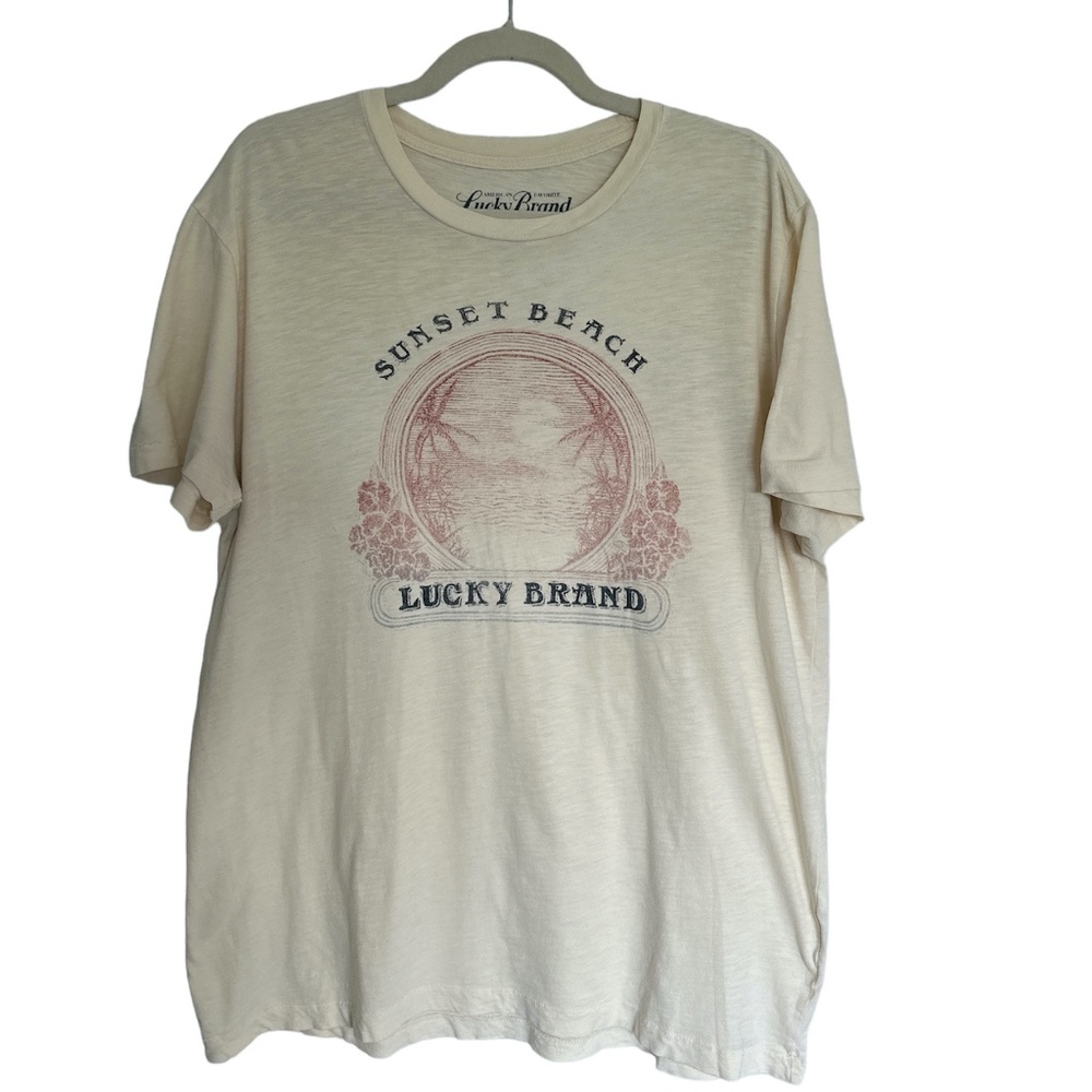 Lucky Brand Sunset Beach Cream Color Mens T-shirt Size Large
